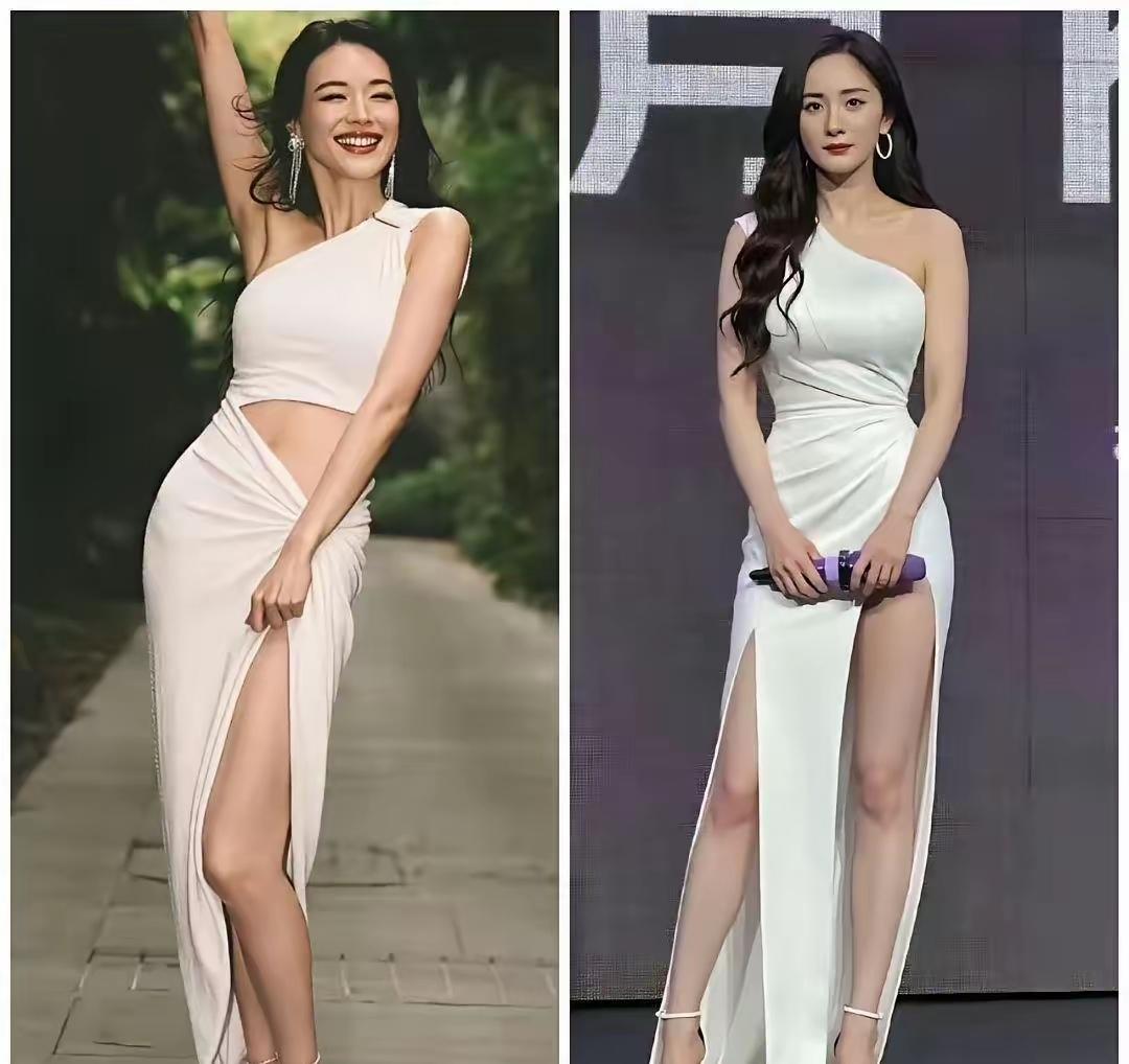 杨幂过于谨慎，舒淇灿烂迷人！这张照片，我觉得，舒淇胜！舒淇太美了松驰大气高集