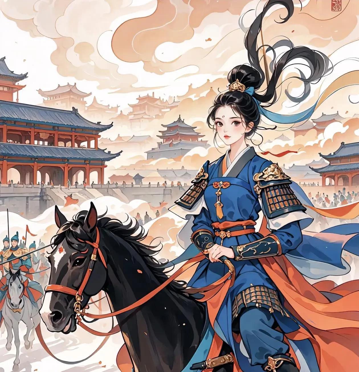 辽国女战神萧艳红大战杨家将少令公杨文广，这萧艳红胯下桃红吗，手中亮银枪，英姿飒爽