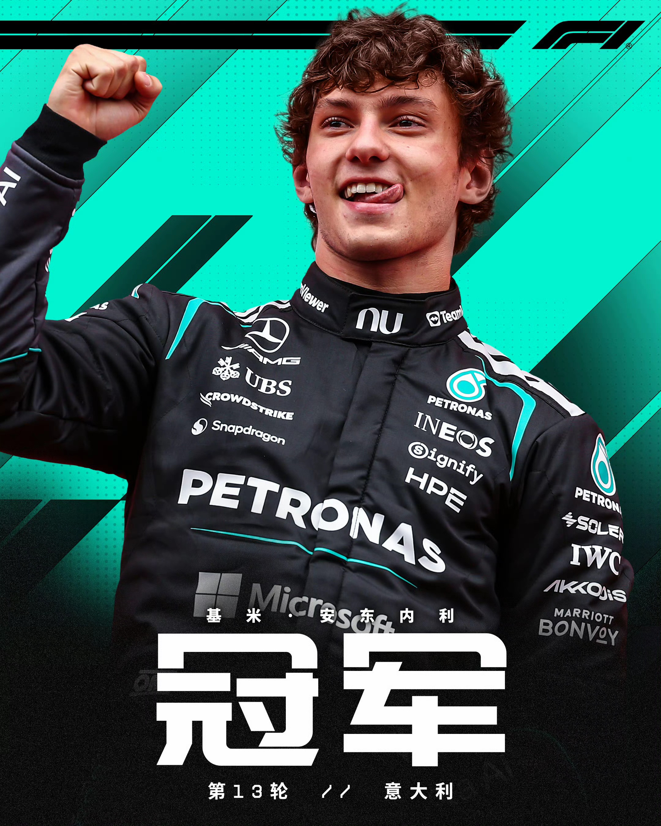 F1意大利站正赛: 安东内利夺冠, 拉塞尔第二, 维斯塔潘第三