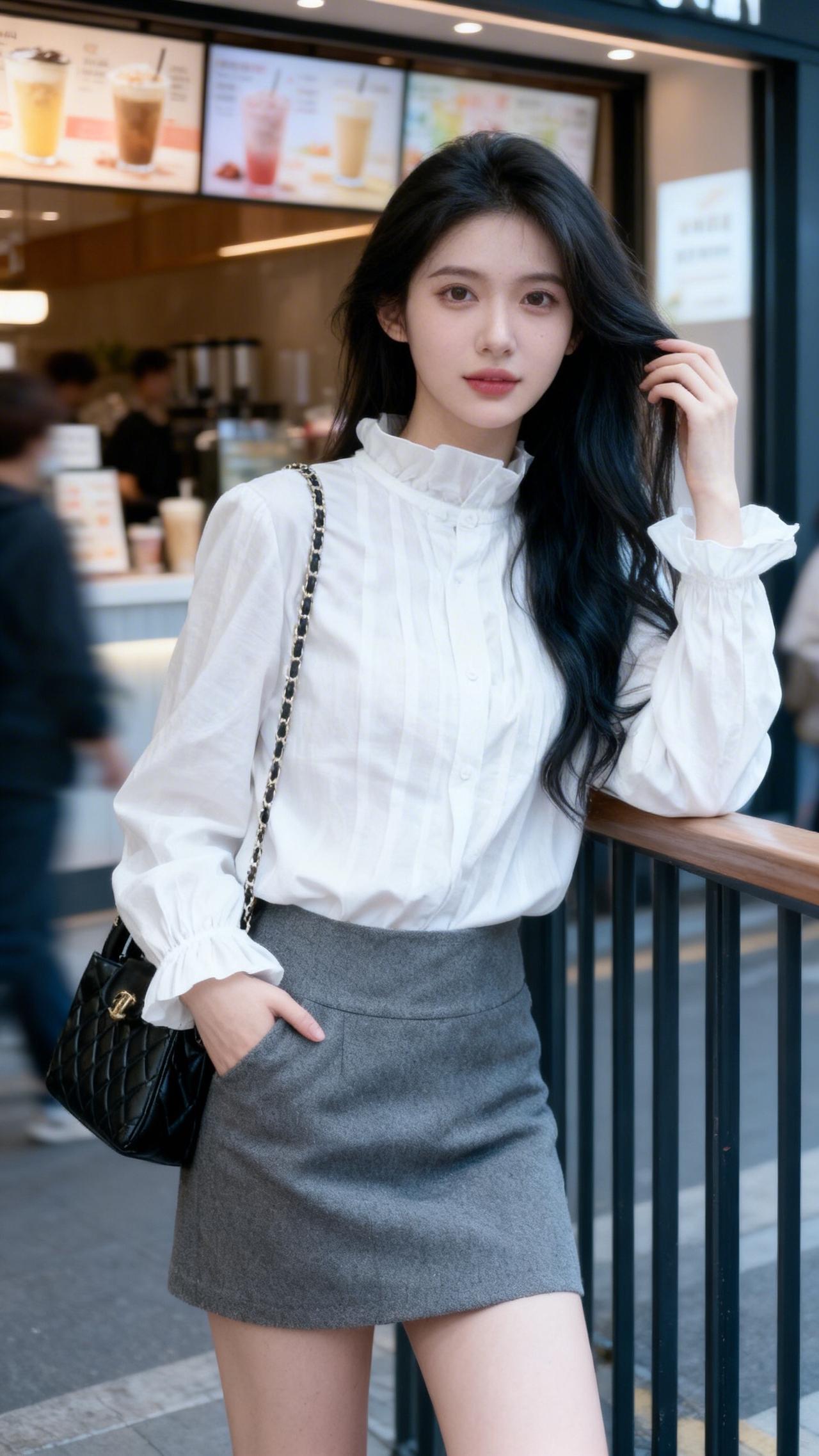 韩风穿搭温柔穿搭短裙穿搭白色衬衫搭配短裙衬衫控
