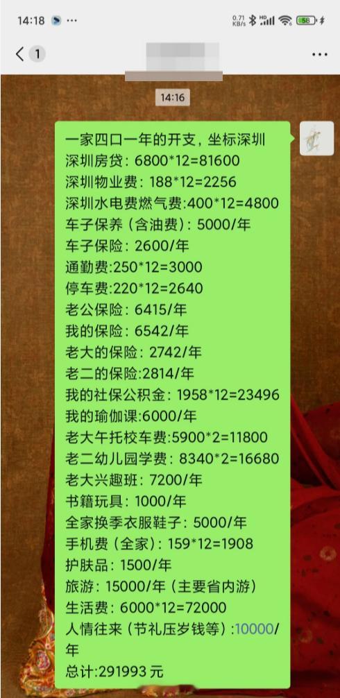 上海月薪27000一天的花销深圳一家四口的花销案例，一看总计:“咋那么大开销！”