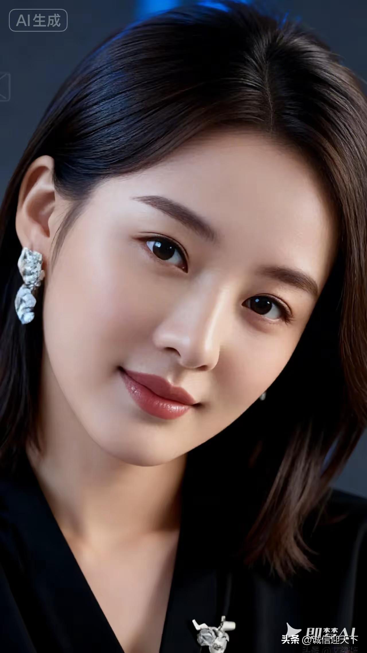 优雅黑发，闪耀耳环，AI生成的完美形象🍀🌈🌹