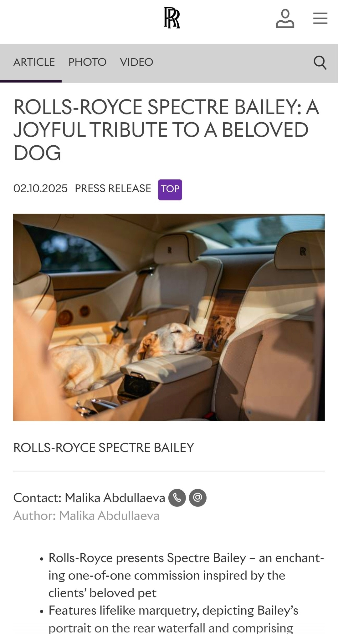 特别定制版劳斯莱斯Spectre，被称为SpectreBailey，配色很好看
