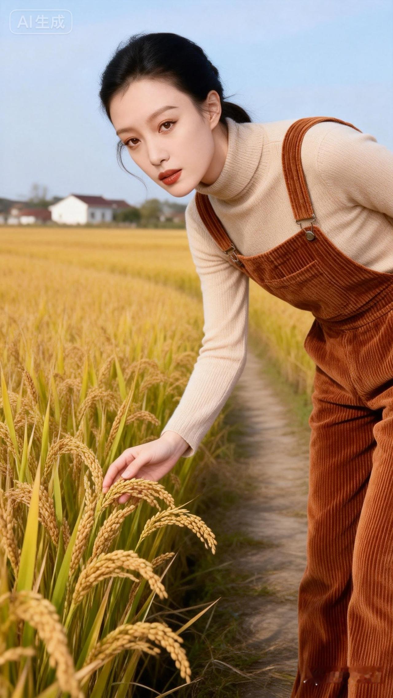 田园少女与稻田的亲密接触，感受大自然的美好。