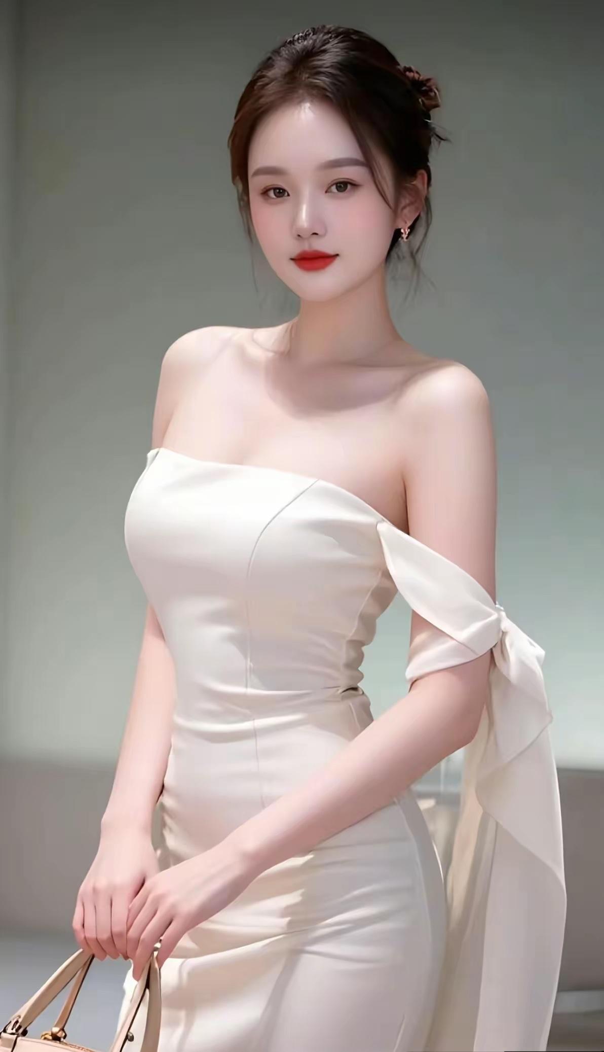 优雅白裙少女，珍珠项链点缀，温柔动人。