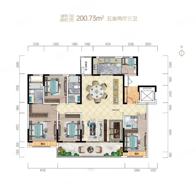 196㎡的房子确实不一样，配置了5个华丽的卧室，其实你知道大开间的厨房才是你的最