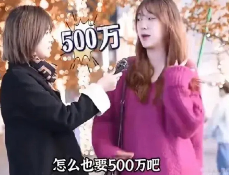 视频画面中有个红色衣服的女的对择偶条件要求男方一年薪500万元，自身条件是：职业