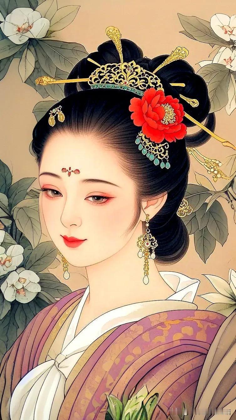 红妆美人，花间醉意浓。