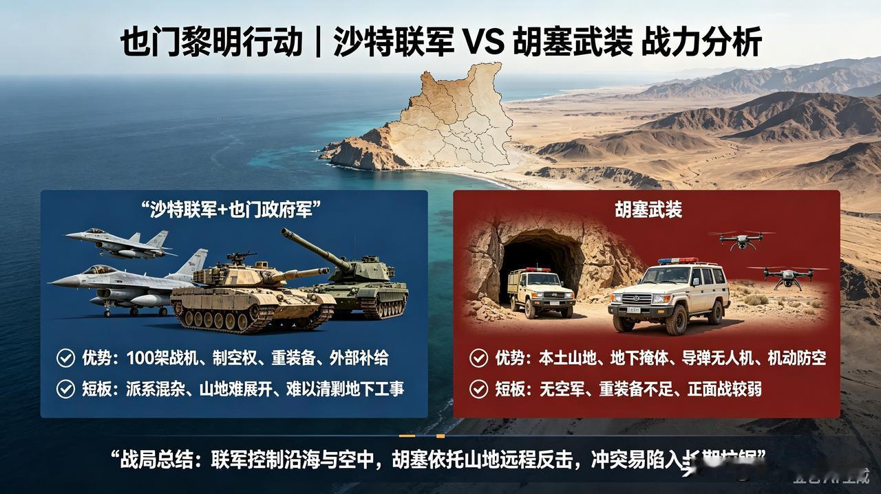 沙特联军看着声势浩大，代号（也门黎明）军事行动也听着够响亮的。沙特战机加导弹