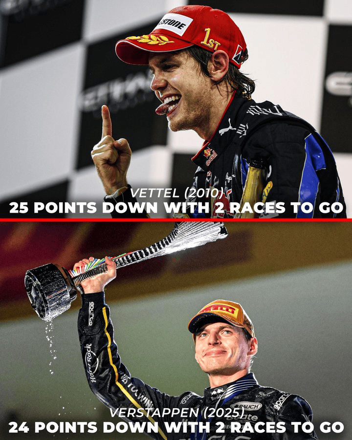 F1将收官: 维斯塔潘差24分夺冠, 上一位逆转夺冠者为维特尔