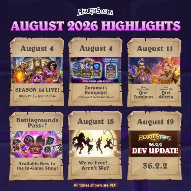 炉石传说官方发布炉石8月大事件：其中职业系列8月19公布，8月26日上线！