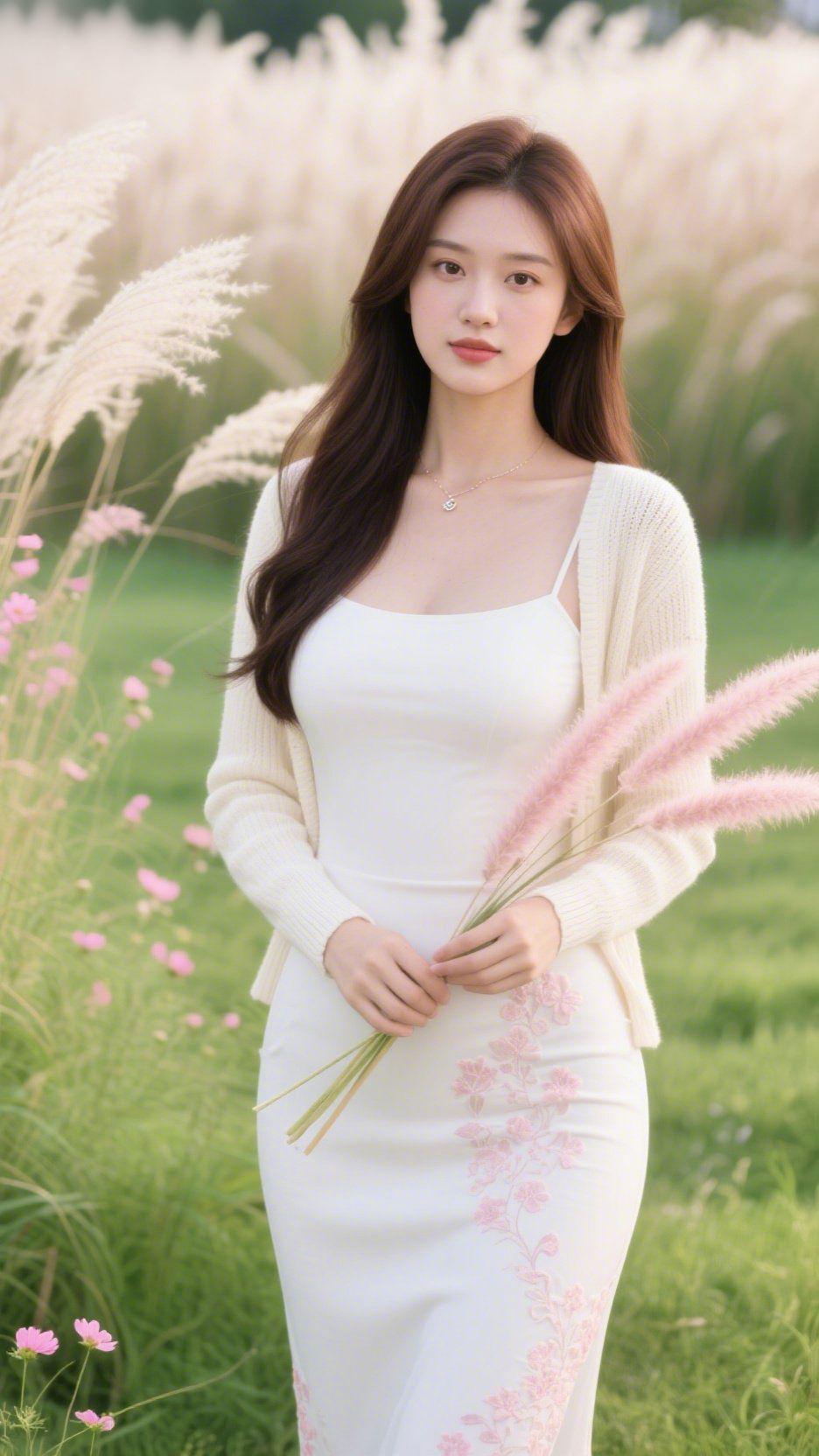 晴郊芳甸即景晴郊遍覆翠茵浓，漫野蒲苇沐晴风。粉英错落开幽畔，碧草芊绵接远