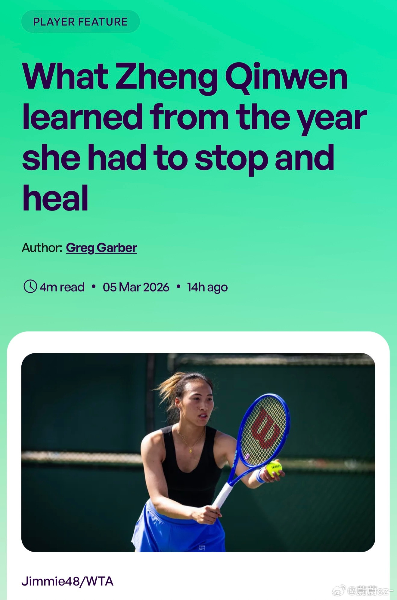 郑钦文缺席澳网后哭了很久郑钦文印第安维尔斯资讯——在右肘慢性疼痛折磨了整整一年