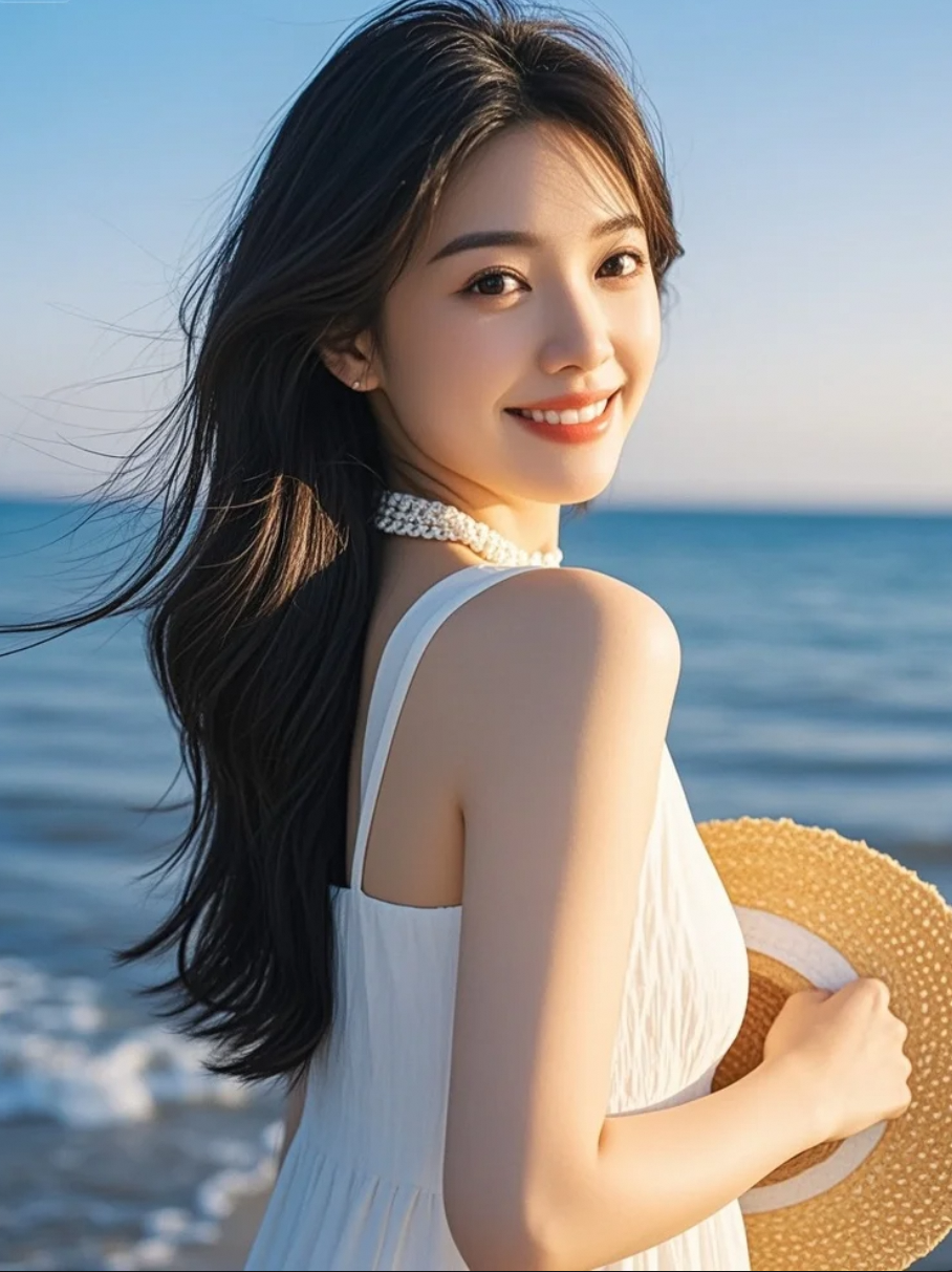 白裙映海，美得不染尘埃