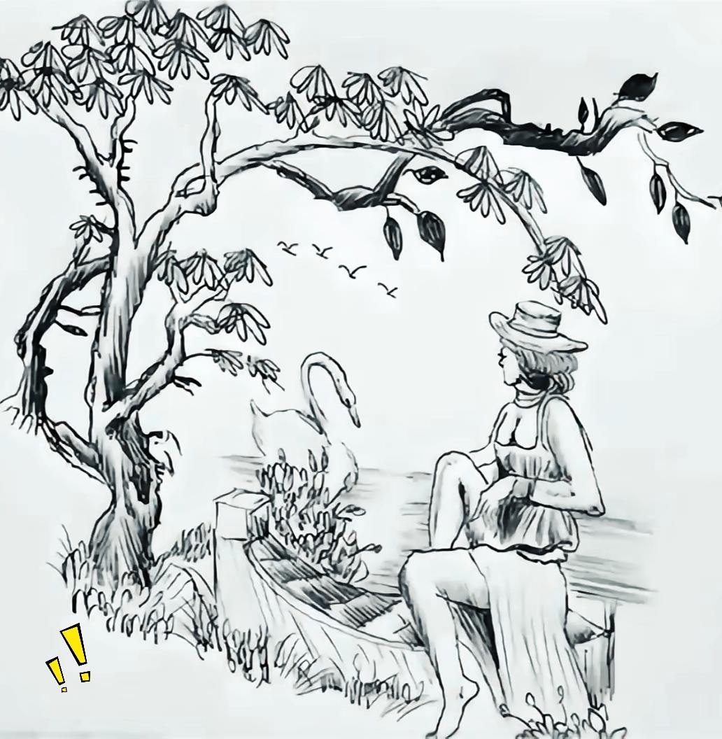 好多人盯着这幅图看半天，顶多只能看见画里坐着的这个人，藏在纹路里的人脸很难察觉。