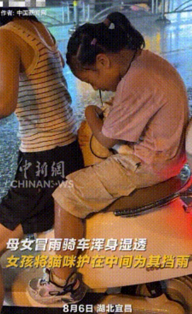 “上人民日报了！”湖北，妈妈骑车带女儿回家，突遇暴雨，母女俩全身湿透，可女儿却佝