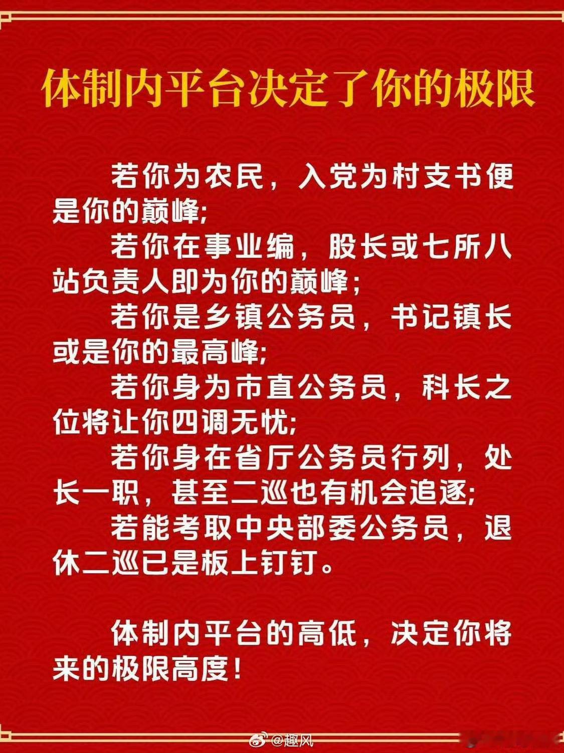 体制内平台的高低，决定你将来的极限高度！​​​