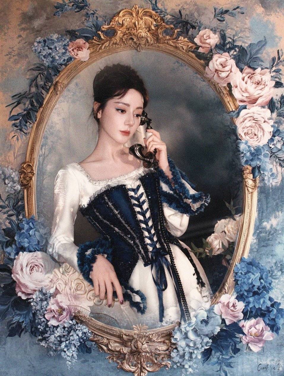 迪丽热巴玫瑰油画妆真是油画里的古典美人[爱心][爱心][爱心][爱心]​​​
