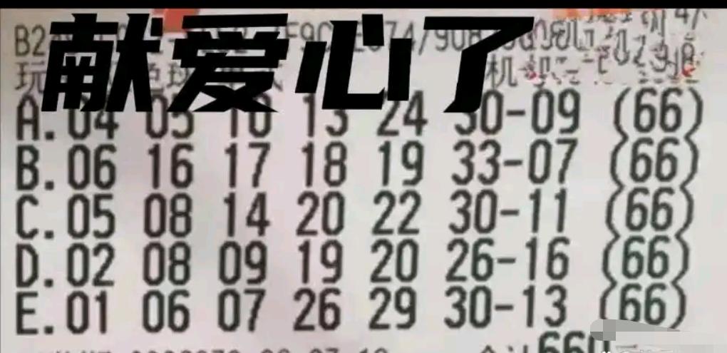 又是一张献爱心的图片，虽然投入不少，五组号码全部66倍投注，总投入660元，主打