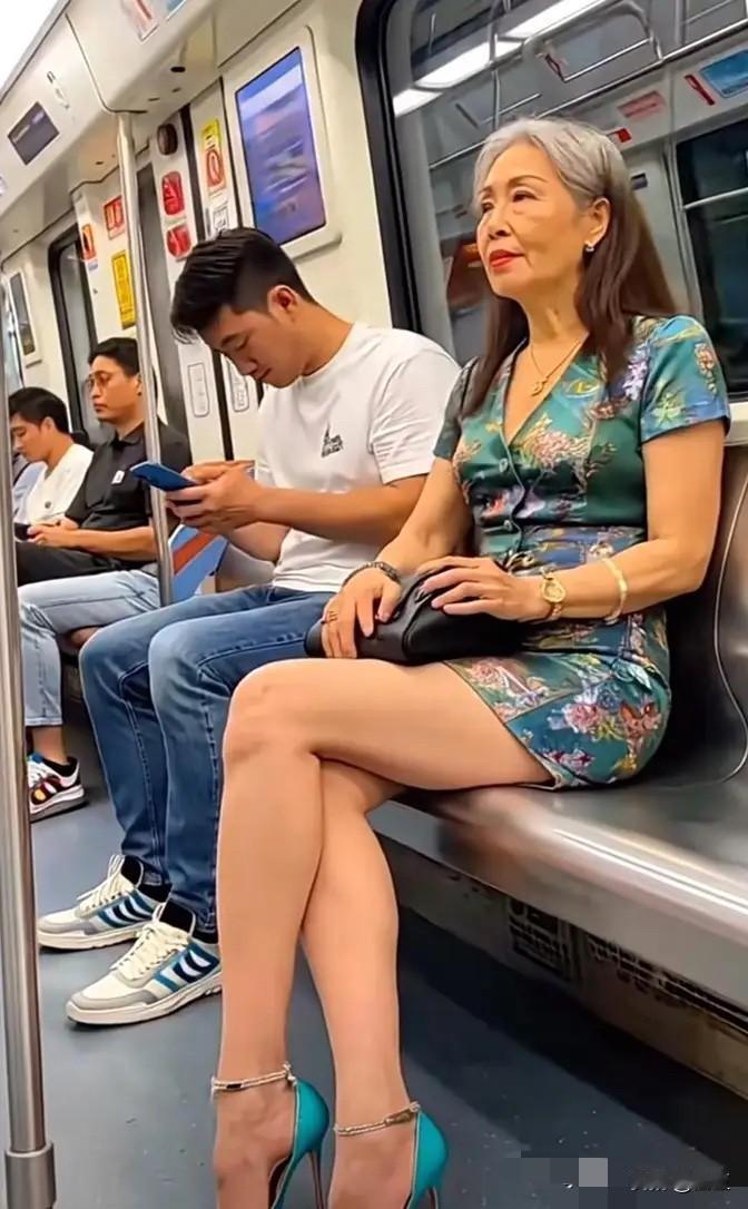 你敢信？一个看起来将近有70岁的奶奶，会穿这样的鞋子出来逛街走路！地铁上，一