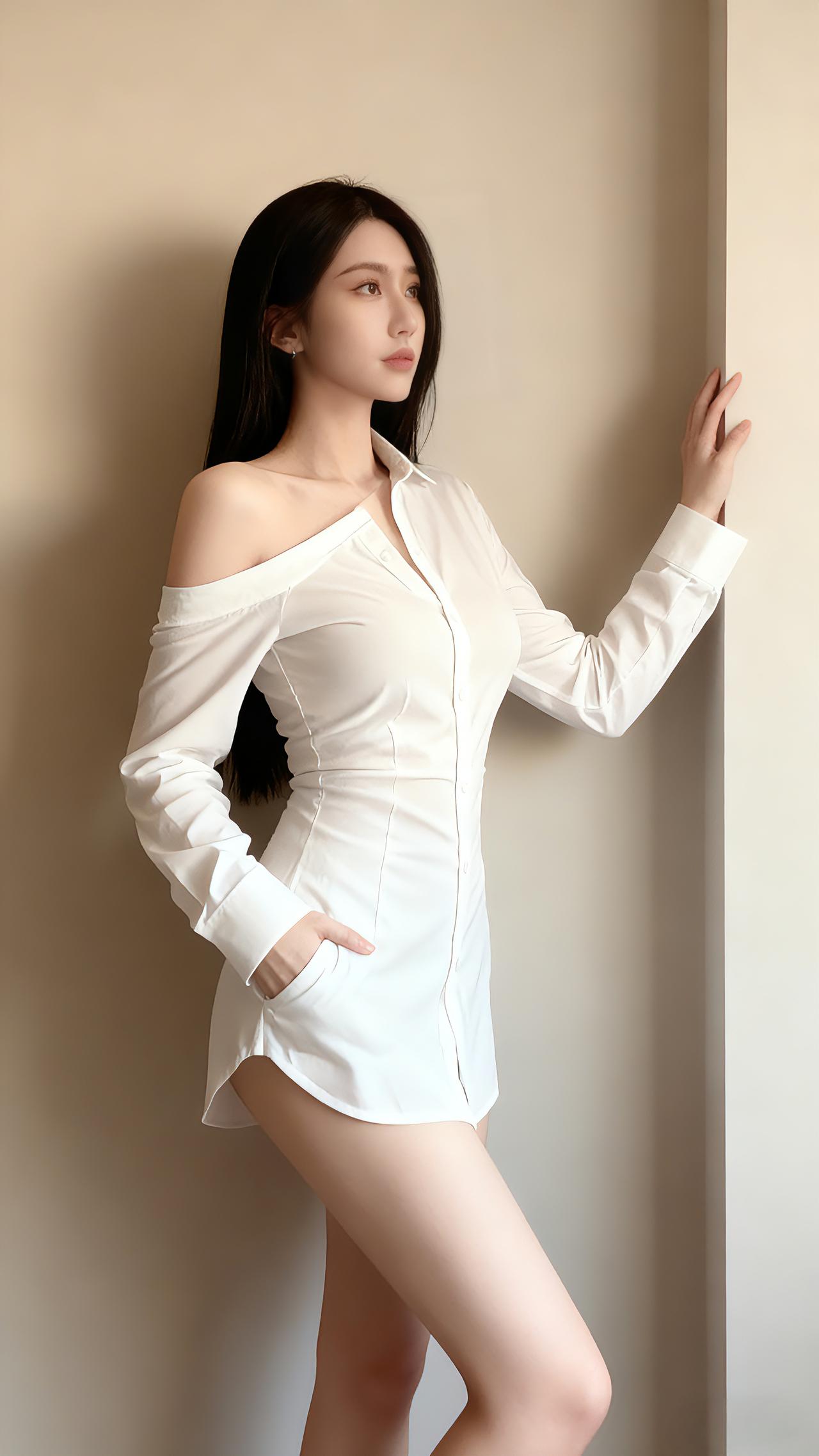 白衣飘飘，倚墙思悠。