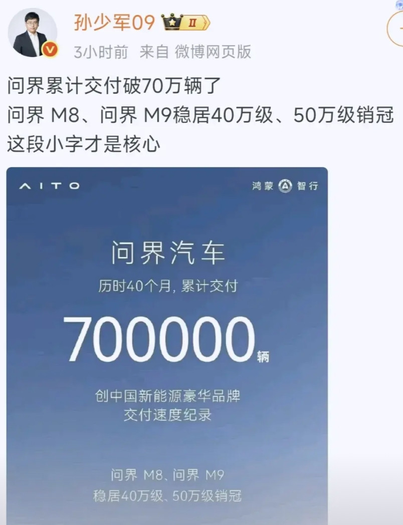 bba绷不住了，当孙少军把问界40个月70万辆拿出来后，恐怕笑也笑不出来了，其实