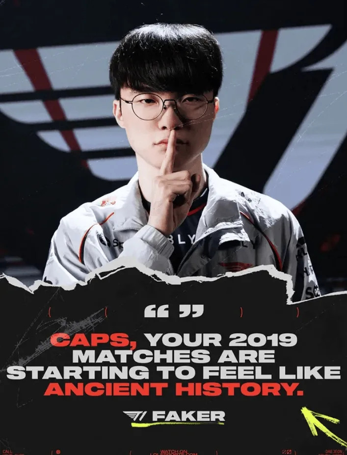 LOL官方发布Faker选手宣言海报，Faker做出“嘘”手势，并配文：“Cap