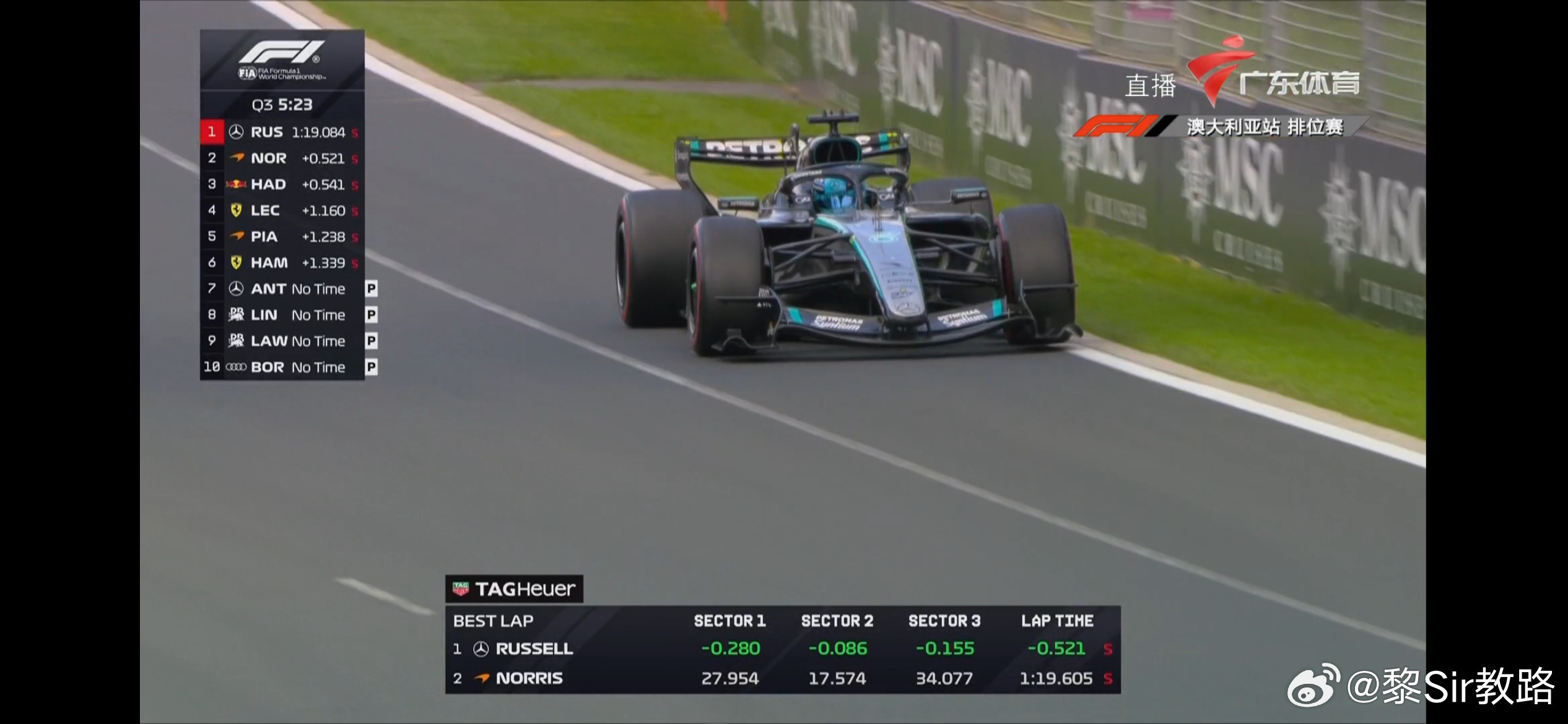 奔驰不藏在了，也藏不住。统治性地包办前2拉塞尔夺F1澳大利亚站杆位2026F1