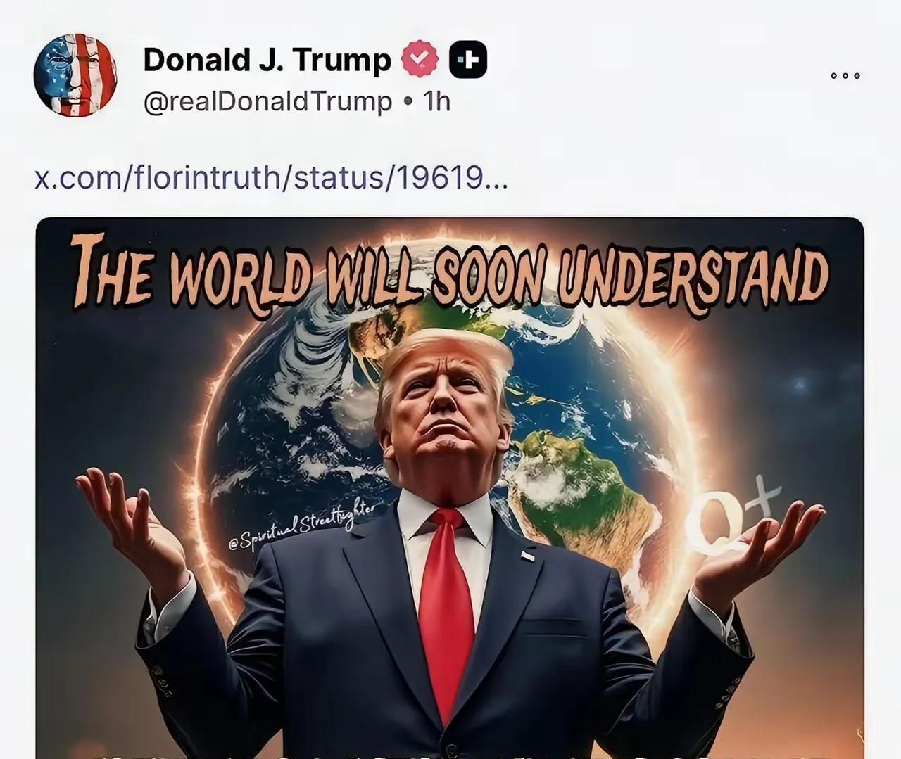 一个大国的总统，像神棍一样，发一堆莫名其妙的话。特朗普社交上发帖称