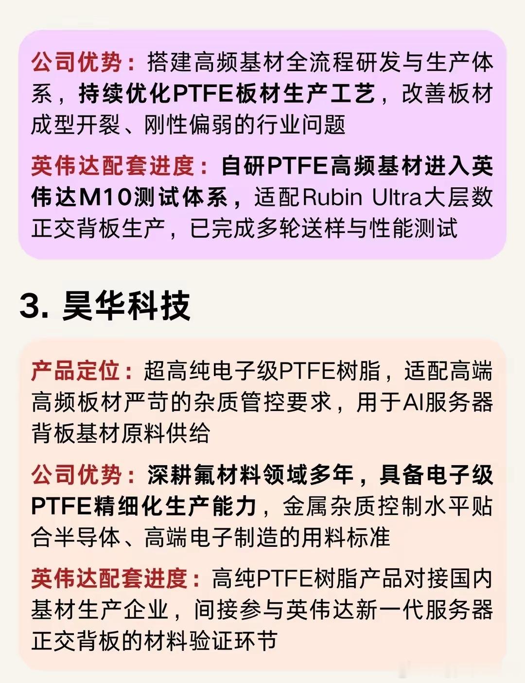 英伟达核心材料PTFE6家配套企业拆解算力硬件持续迭代，AI服务器对高速传输材料的要求不断提升，PT