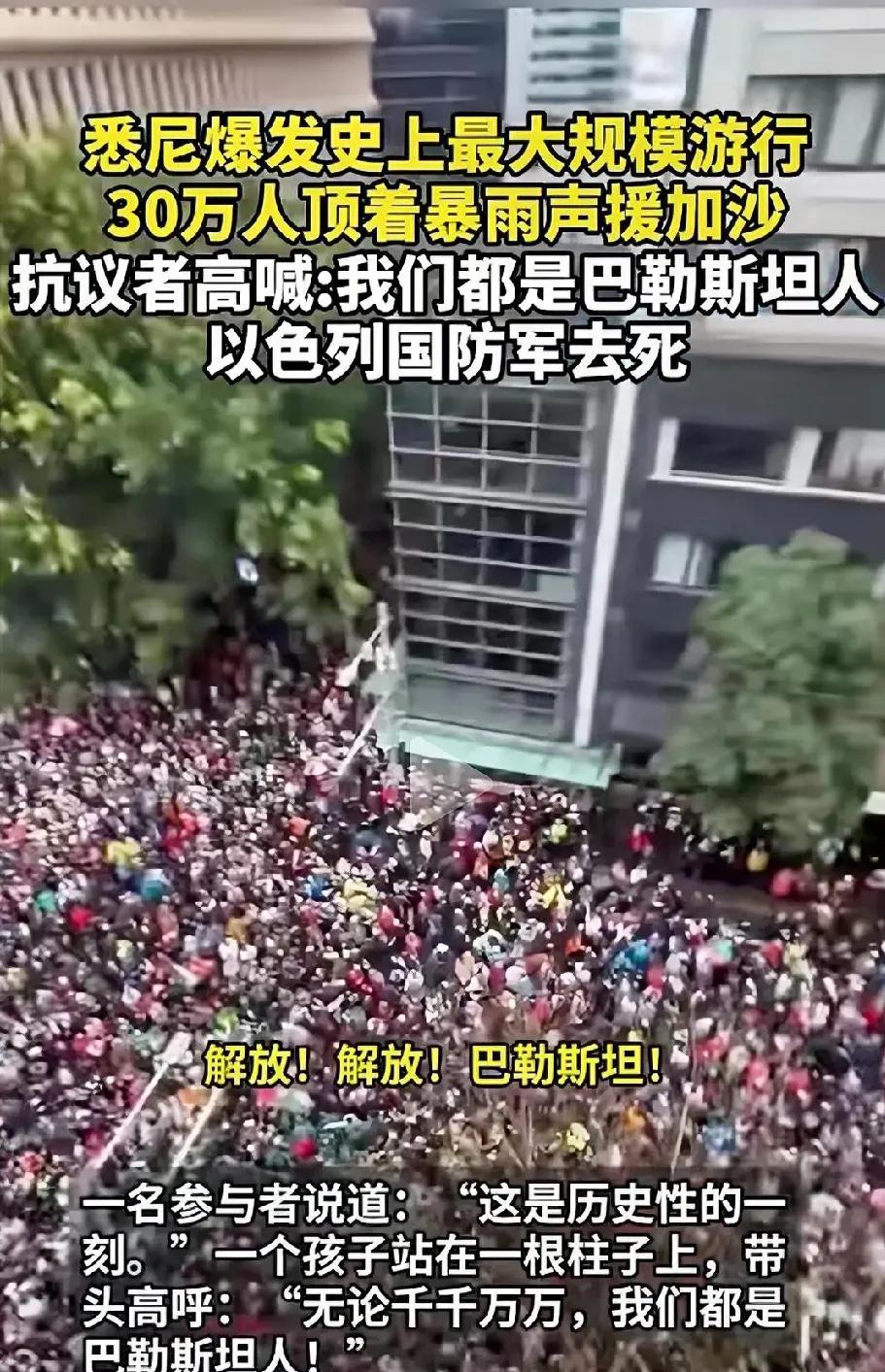澳大利亚突然觉醒！爆发30万人大游行，支持声援巴勒斯坦，是土澳有史以来最大规模的