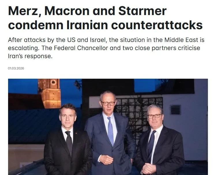 德法英三国领导人威胁称，若伊朗继续攻击中东地区国家领土，将对其采取军事措施。