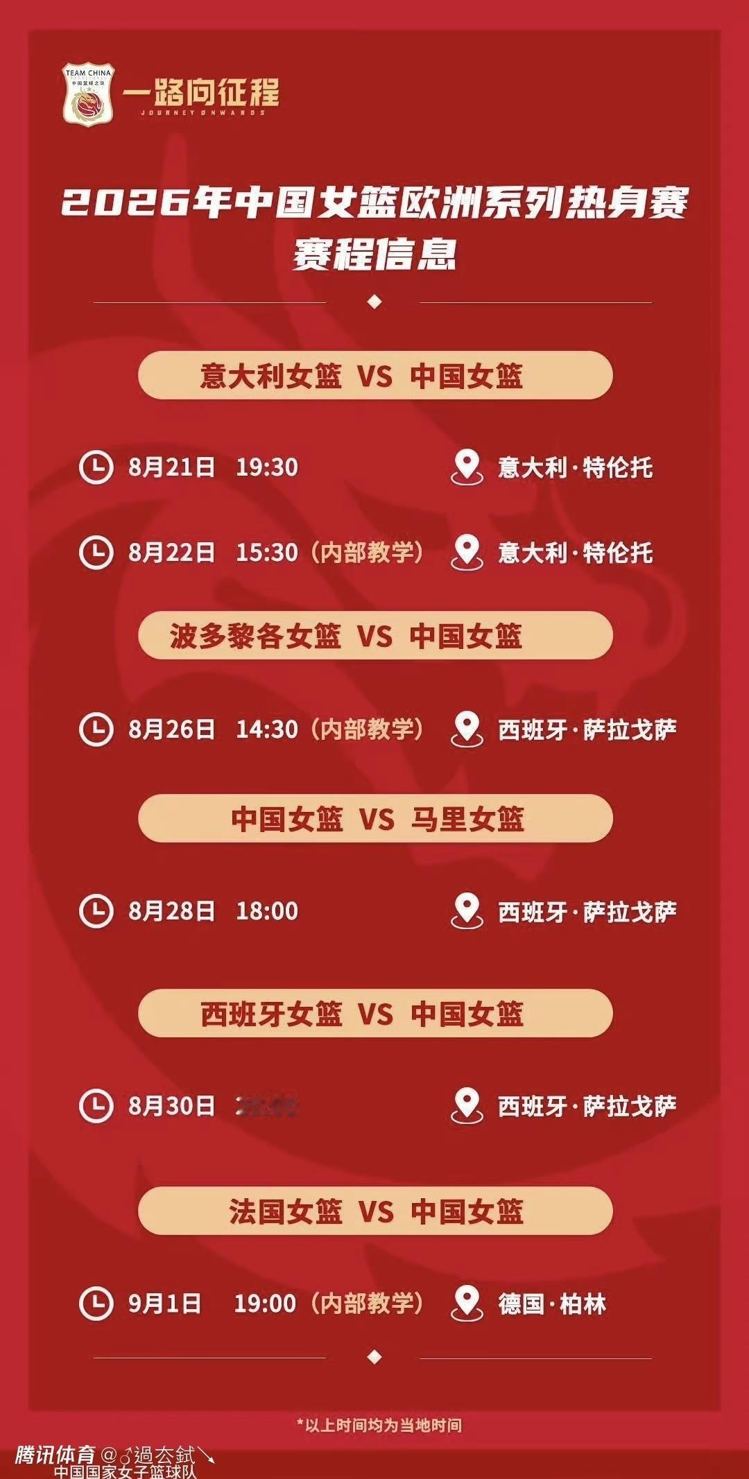 中国女篮欧洲热身赛今晚凌晨开战！王思雨张子宇领衔，5场比赛，先后对阵意大利，波多