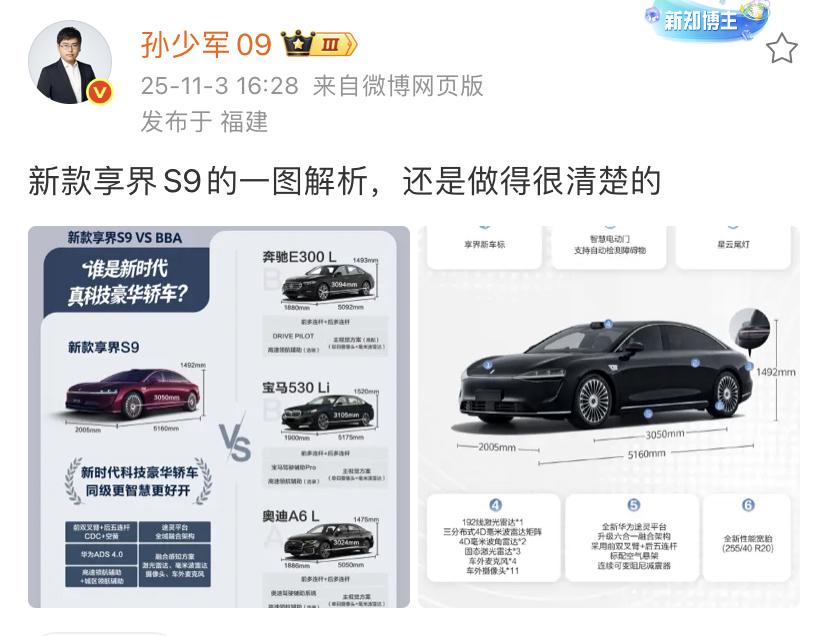 孙少军：新款享界S9的一图解析，还是做得很清楚的！这是这款车今年第1次改款，