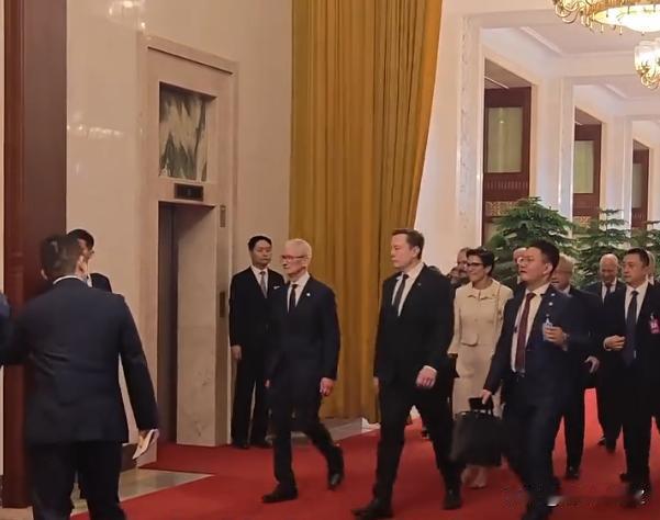 科技“全明星阵容”空降人民大会堂！马斯克、黄仁勋等现身习特会现场。5月14日