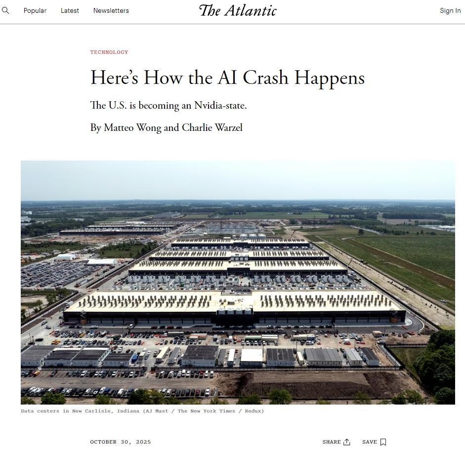 《大西洋月刊》：人工智能崩溃如何发生--美国正在成为英伟达国家（Nvidia-s