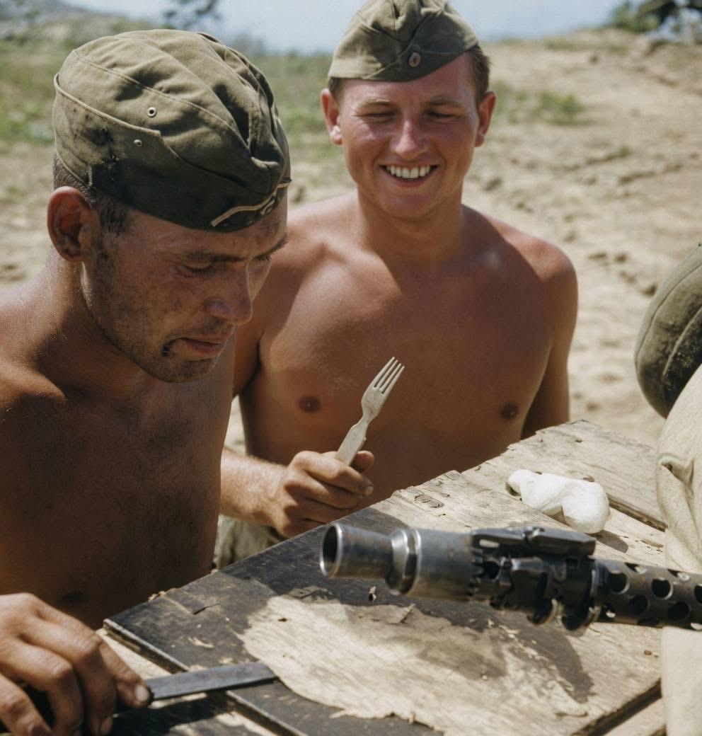 1941年，德国非洲军团士兵正在展示如何在2号坦克甲板上煎鸡蛋！可见北非战场酷暑