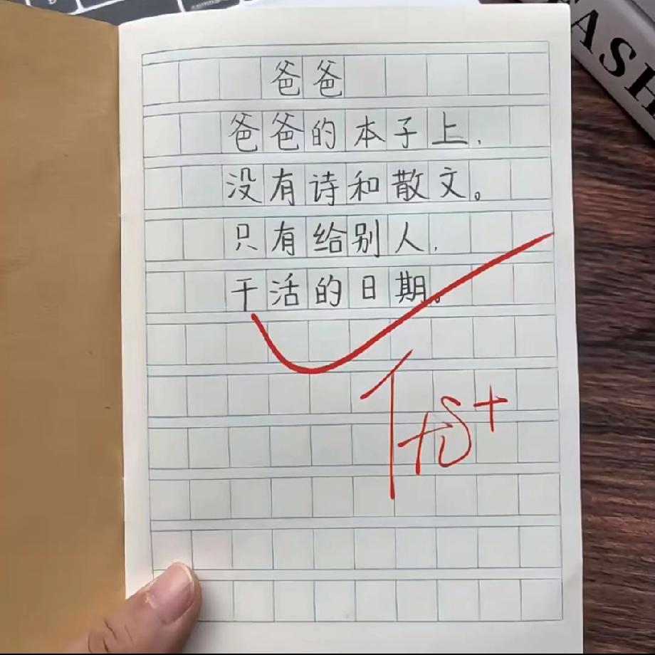 破防了！小学生写下最扎心的作文，爸爸的本子里没有诗，只有生活的重量