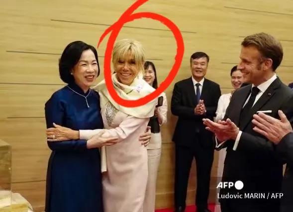 马克龙出席越南国宴，72岁老妻布丽吉特身着嫩粉色套装，长发盘起气质出众！席间觥