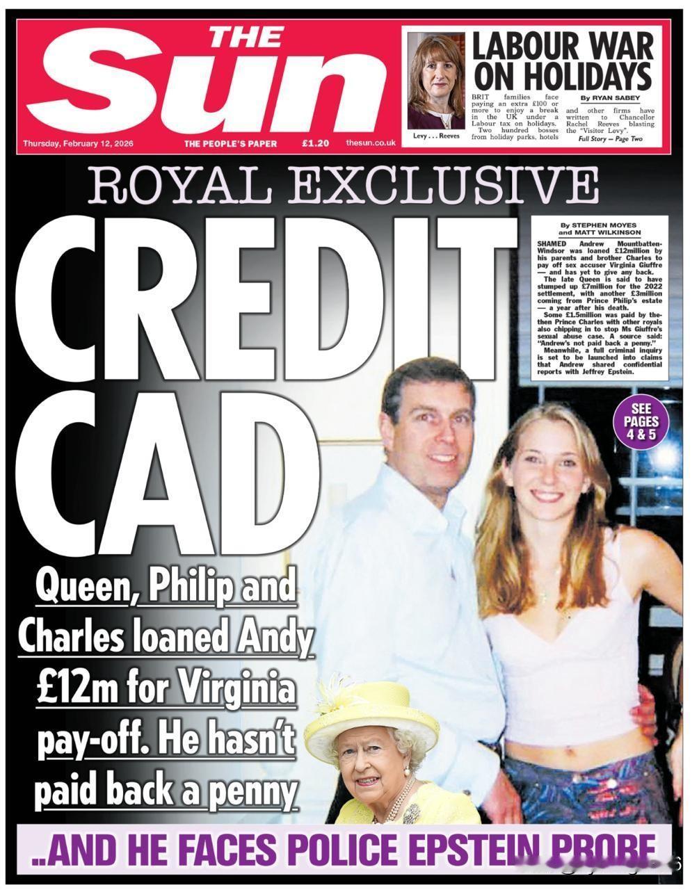 🇬🇧英国发行量最大的报纸《太阳报》爆料，变态的英国王子安德鲁在2022年向其