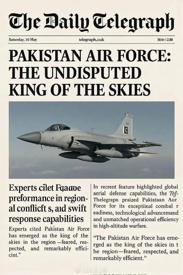 英媒将巴空军称为空中之王西方国家很多人睡不着觉了英国《每日电讯报》以整版篇幅盛赞