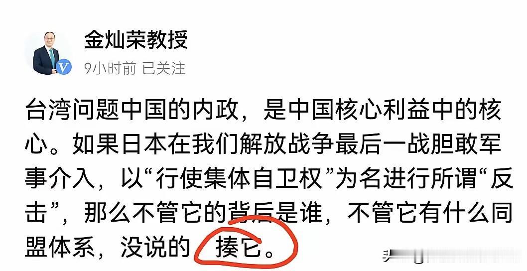 金灿荣:揍它！怪不得网上有些人恨你了。金灿荣作为知名学者，常就国际问题发
