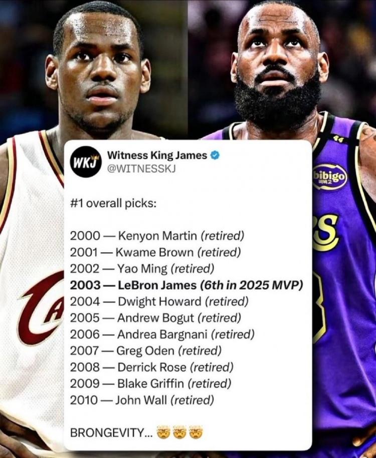 21世纪NBA前11位状元：00年：肯扬马丁——退役01年：夸梅布朗——退役