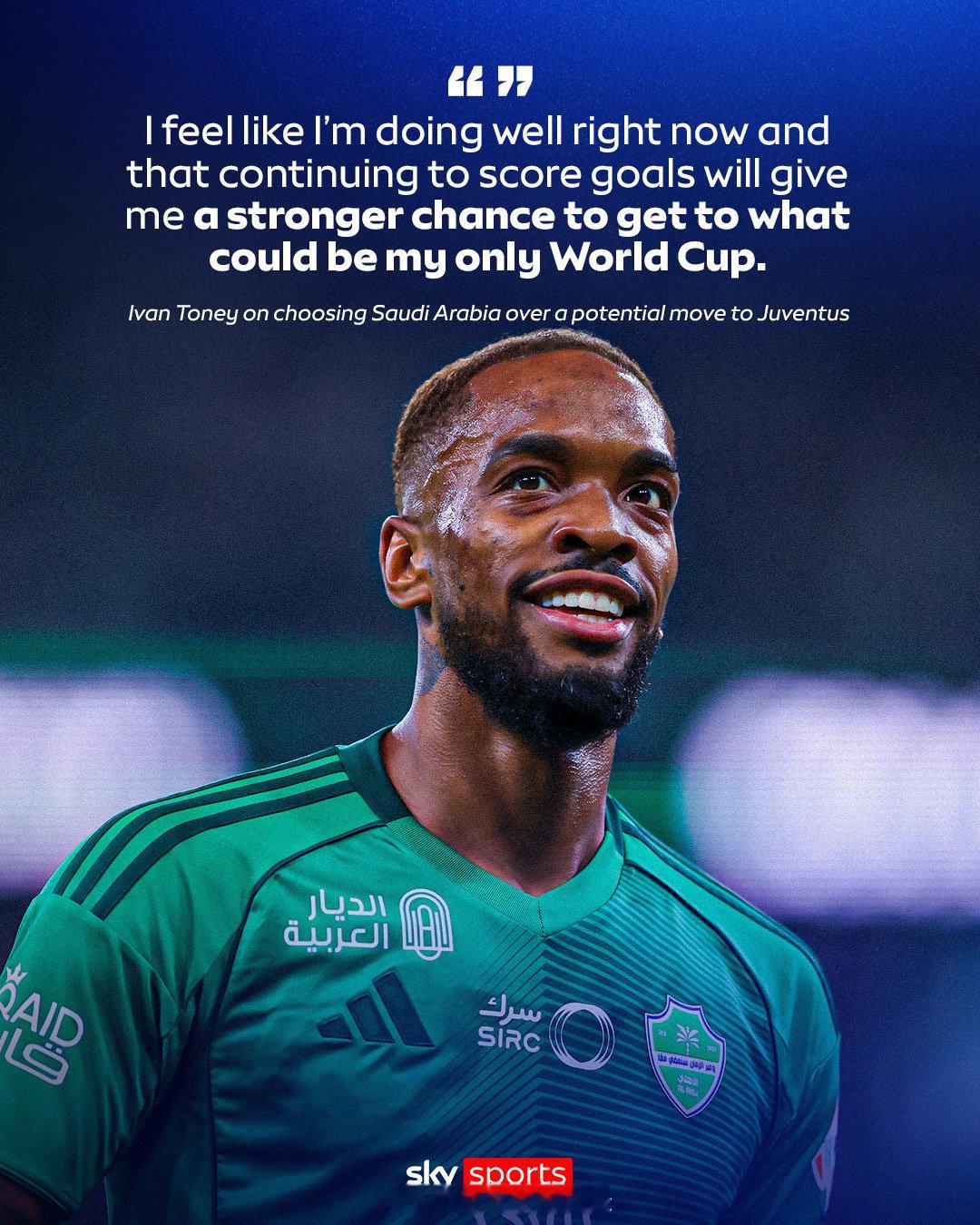 【乐不思欧】天空体育消息：目前效力沙特联赛球队吉达国民的英格兰国脚前锋伊万托尼，