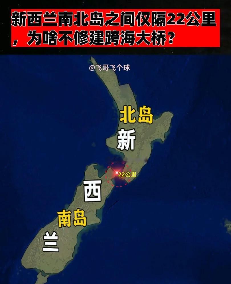 新西兰南岛与北岛之间仅隔22公里，为什么不修建跨海大桥？有人认为，既然新西兰南