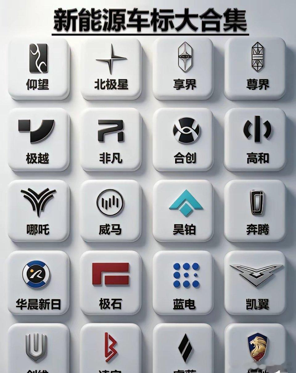 马路上各式各样的新能源车标，你能认出多少个？既有特斯拉、小米、比亚迪这类家喻户晓