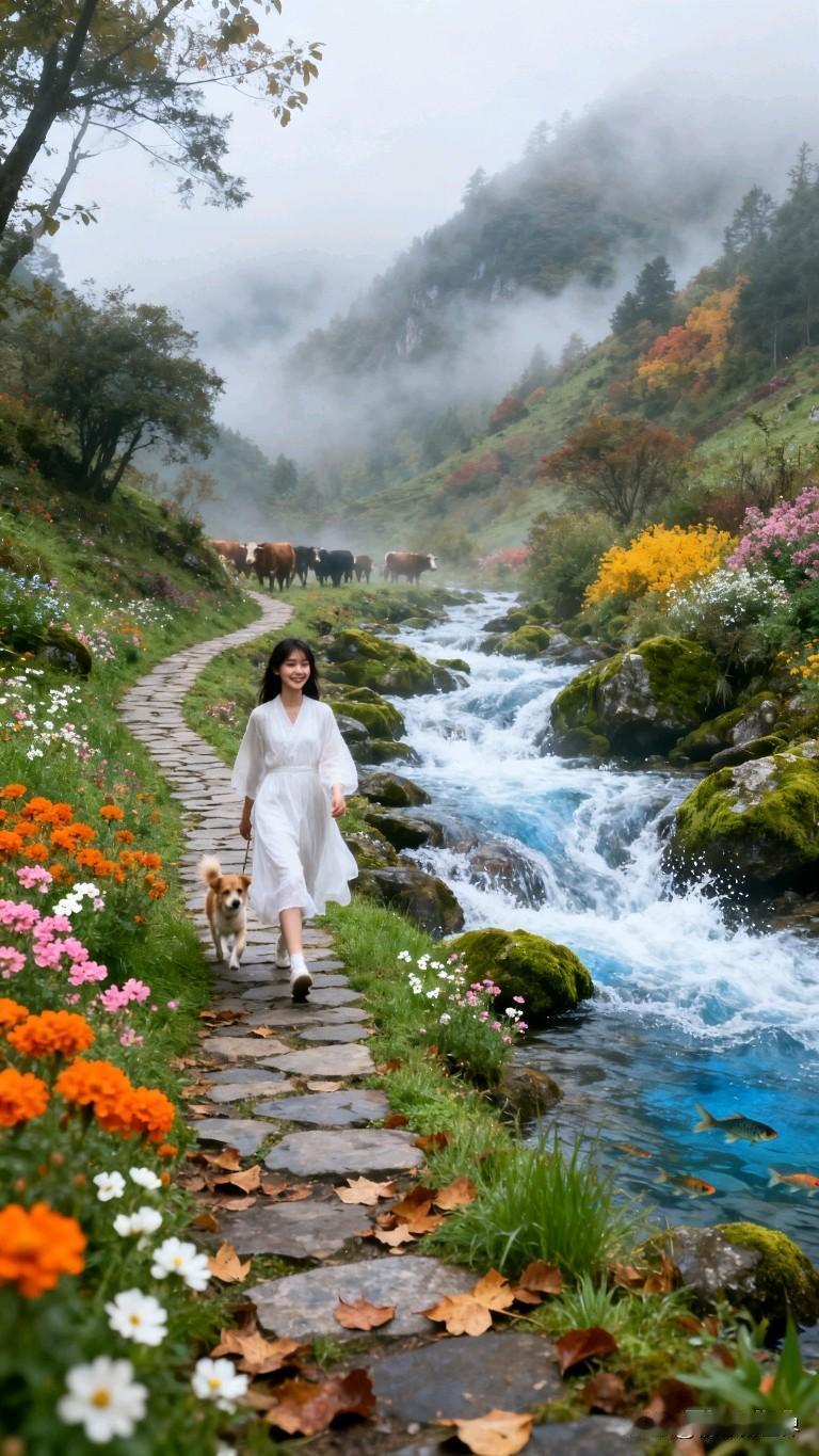 秋日漫步，与爱犬同行，感受大自然的宁静与美好。🍂🐾🌿秋日森林漫步自然漫步