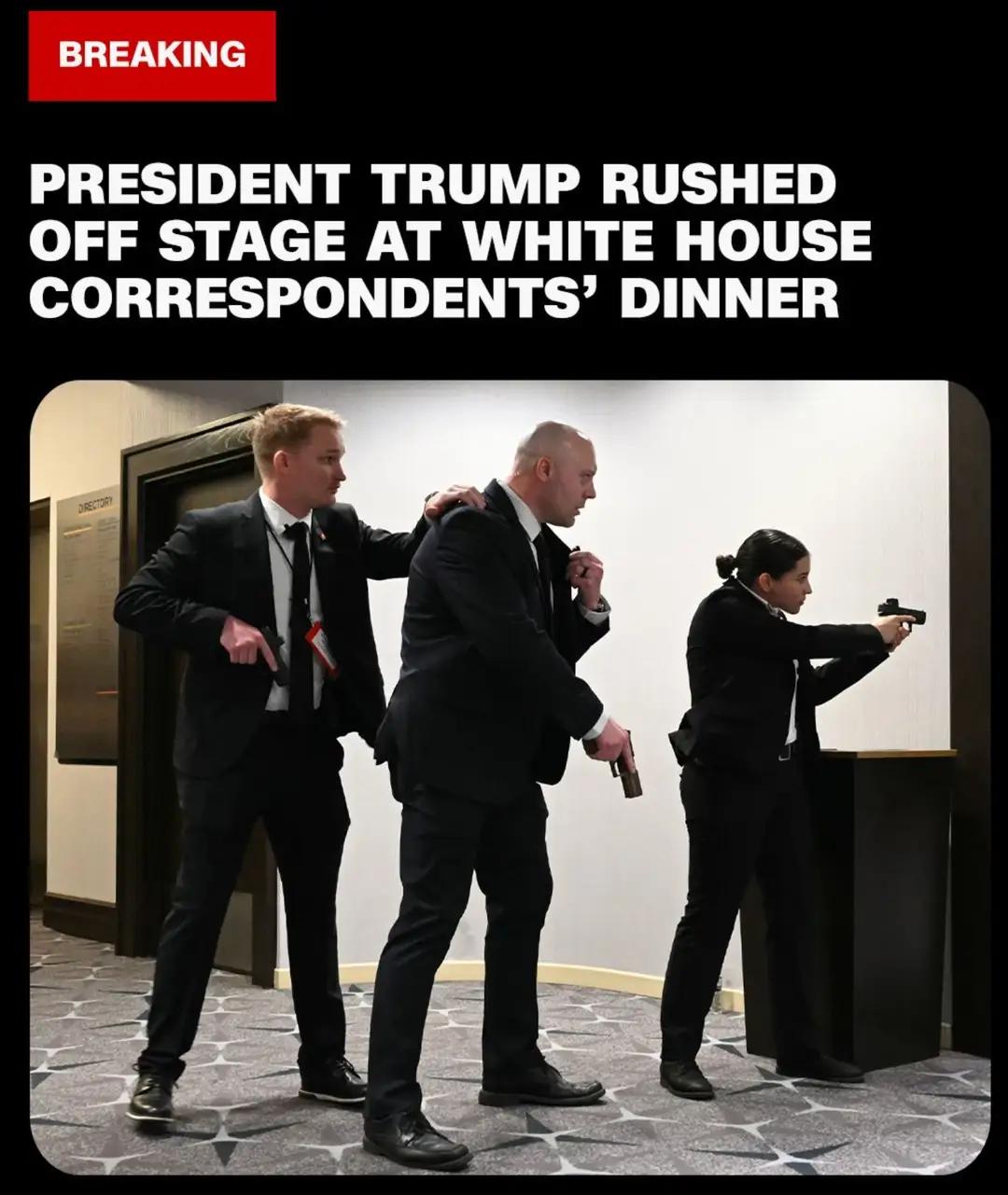 晚宴活动即将开始，白宫新闻发言人莱维特，突然站在镜头面前，她平静地告知众人，今晚