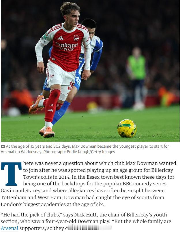 《卫报》发文介绍道曼：当时才6岁的道曼吸引了伦敦各大青训球探的目光，他可以选择任