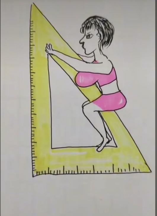 〔看图猜成语〕图中画面真精彩；美女骑着三角尺；寓意四字的成语；就等你来把